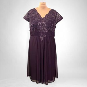 ALEX Evenings Embellished Cap-Sleeve Sequin Purple Eggplant Dress, NWT! 20W